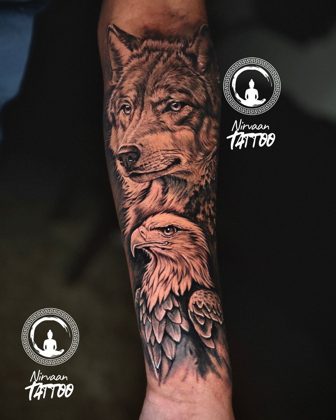 Wolf and eagle tattoo